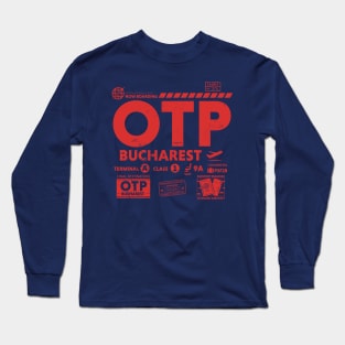 Vintage Bucharest OTP Airport Code Travel Day Retro Travel Tag Romania alt Long Sleeve T-Shirt